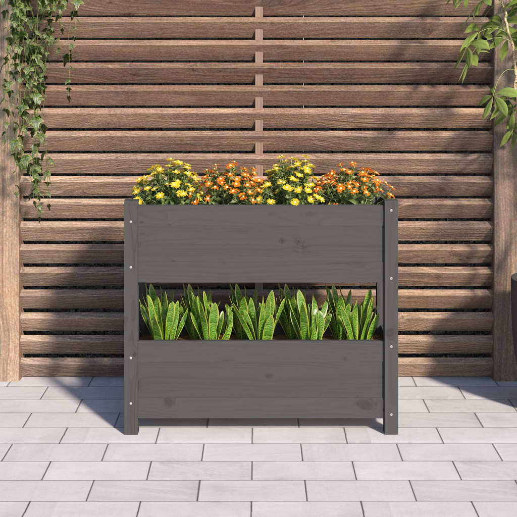 Vidaxl plantenbak 77x25x66 cm massief grenenhout grijs