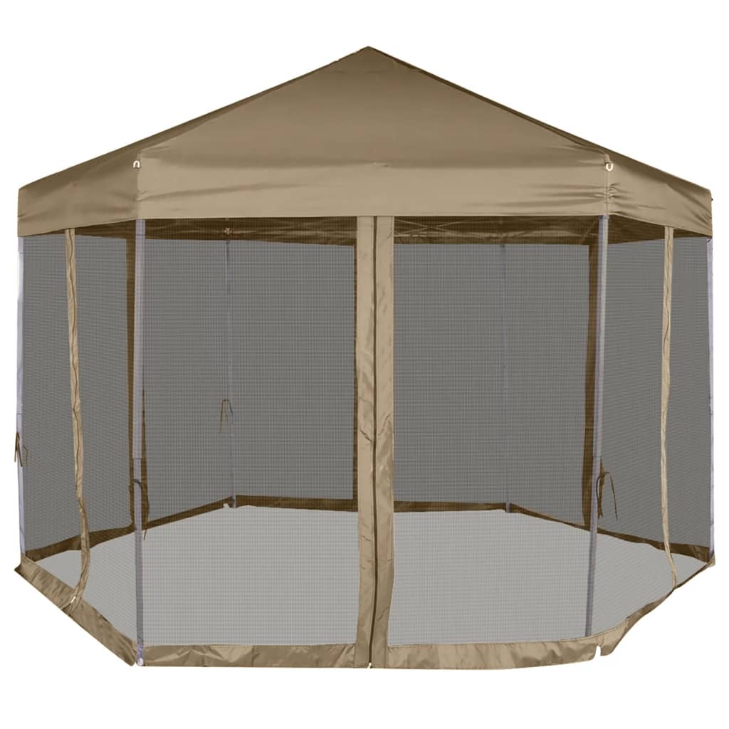 Vidaxl partytent met wanden zeshoekig 3,6x3,1 m taupe 220 g m²