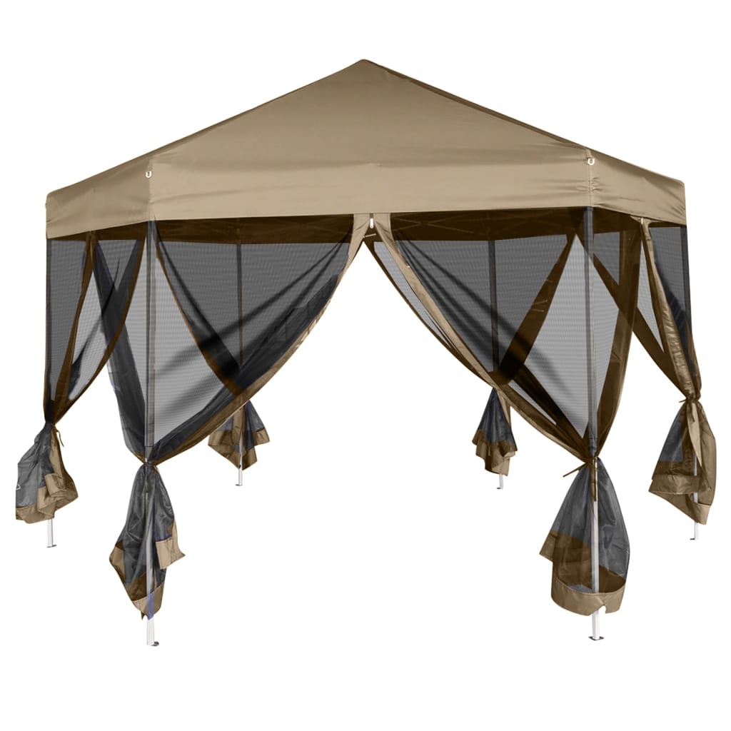 Vidaxl partytent met wanden zeshoekig 3,6x3,1 m taupe 220 g m²