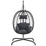 Vidaxl hangende ei-stoel met kussen antraciet poly rattan staal