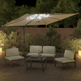 Vidaxl zweefparasol met led-verlichting 400x300 cm zandwit