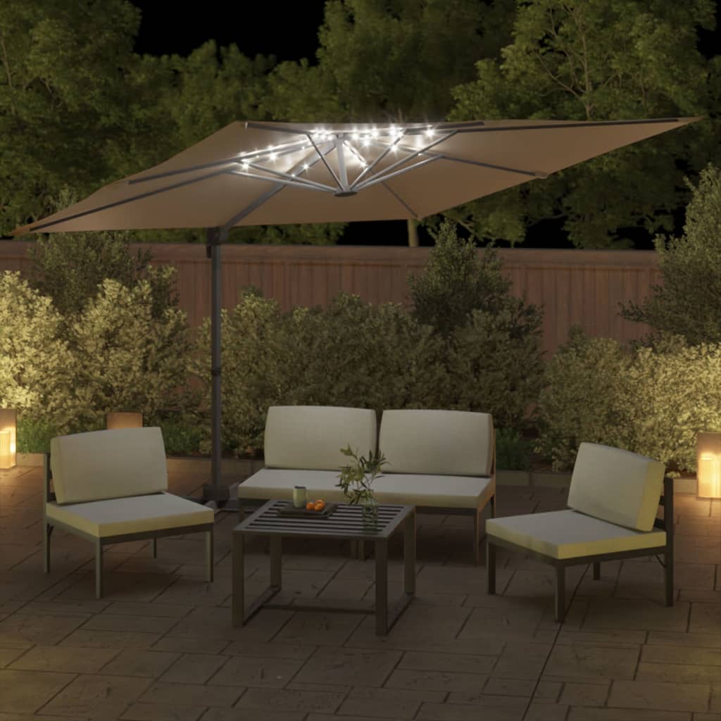 VidaXL Zweefparasol met LED-verlichting 400x300 cm taupe