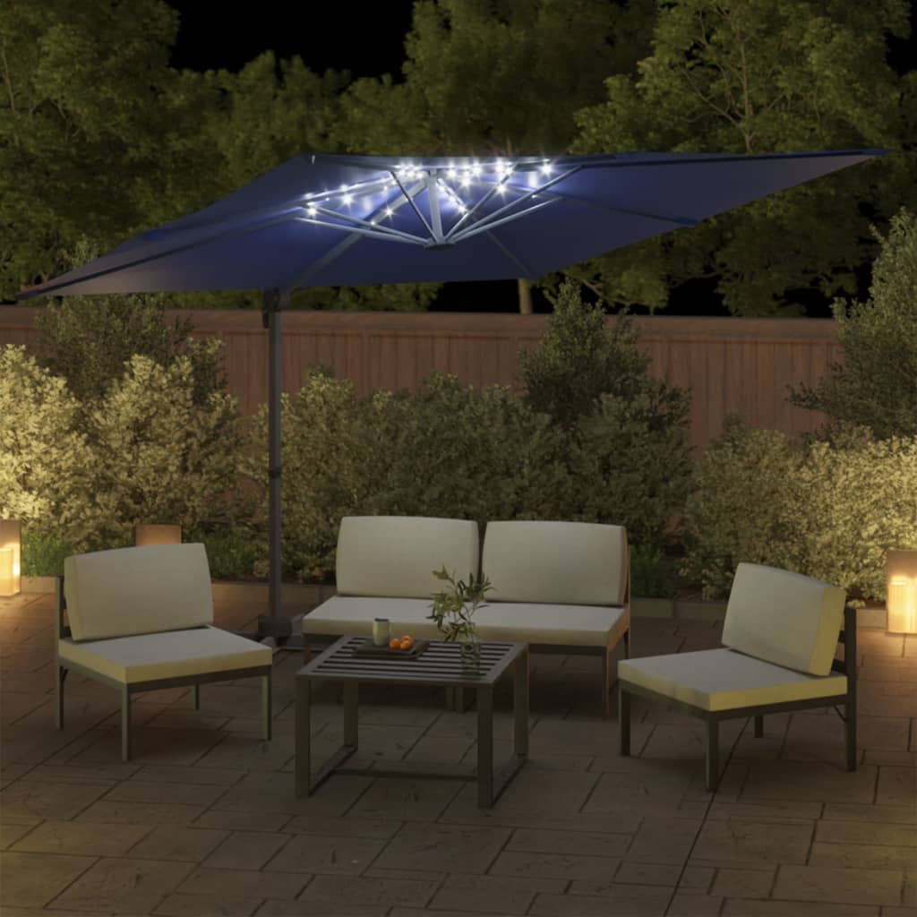 Vidaxl zweefparasol met led-verlichting 400x300 cm azuurblauw