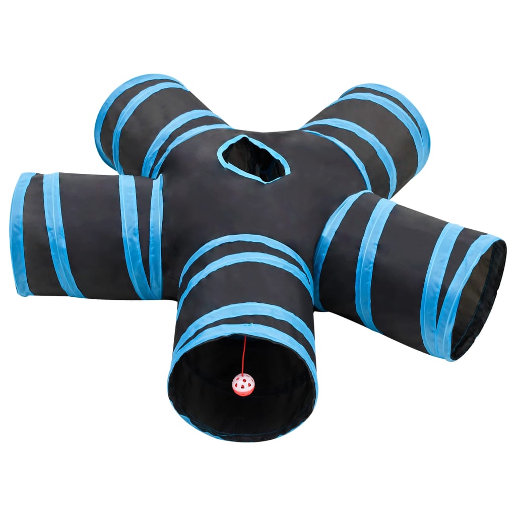 VidaXL Kattentunnel 5-voudig 25 cm polyester zwart en blauw