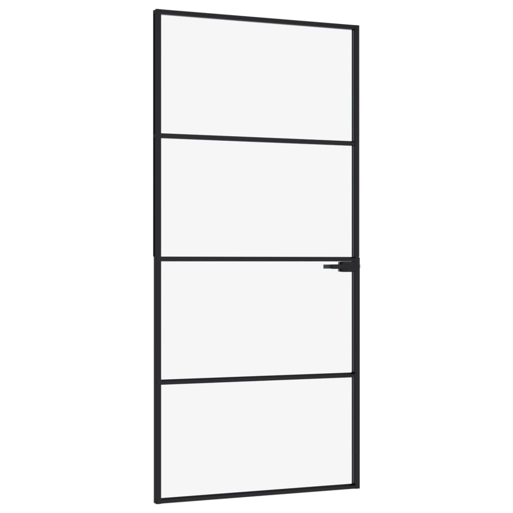 VidaXL Binnendeur 93x201,5 cm gehard glas en aluminium smal zwart