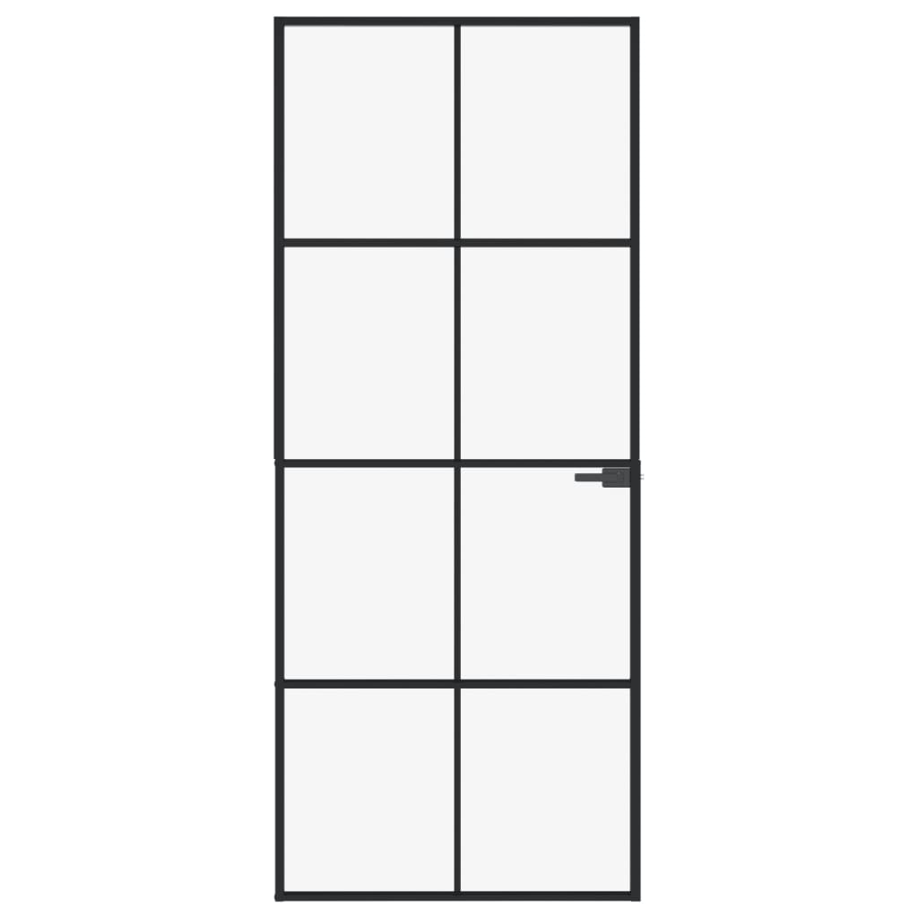 VidaXL Binnendeur 83x201,5 cm gehard glas en aluminium smal zwart