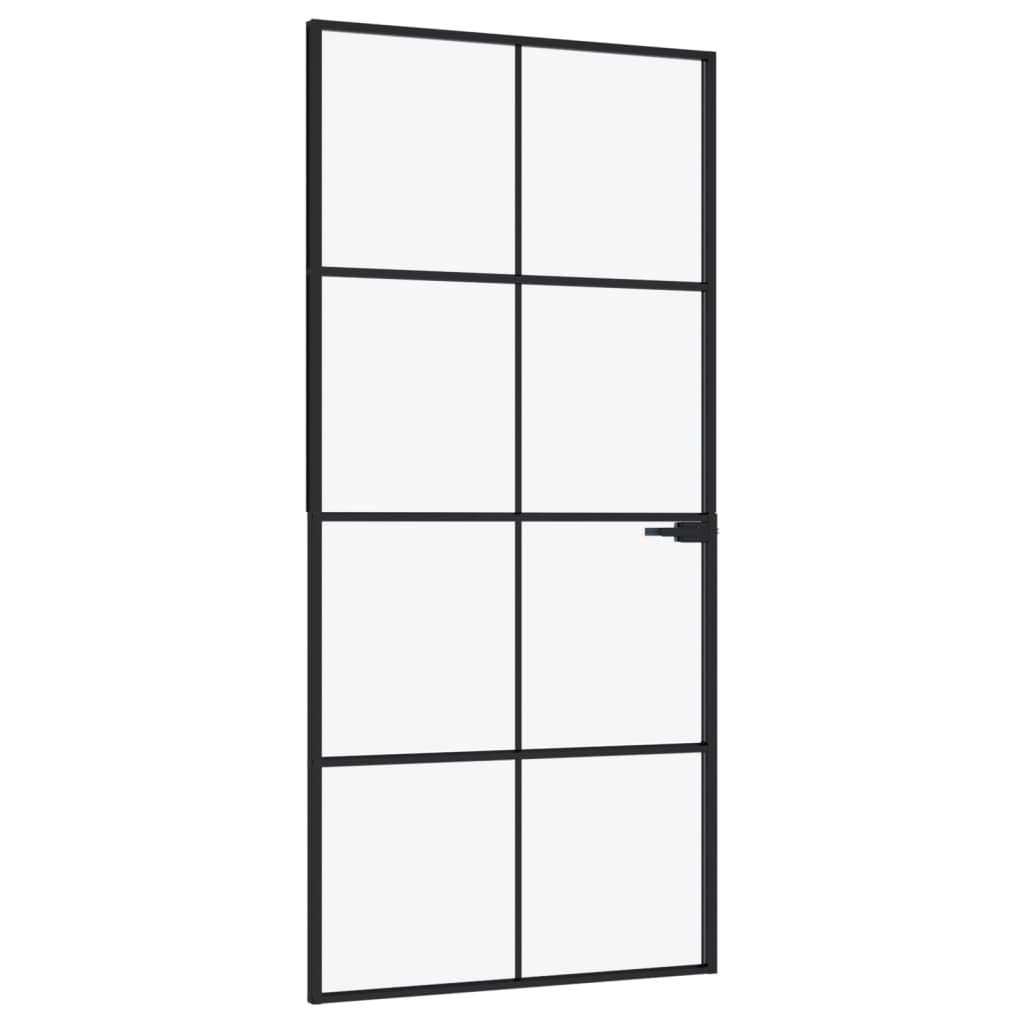 Vidaxl binnendeur 93x201,5 cm gehard glas en aluminium smal zwart