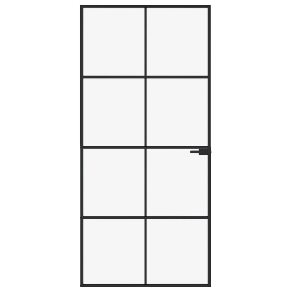 VidaXL Binnendeur 93x201,5 cm gehard glas en aluminium smal zwart