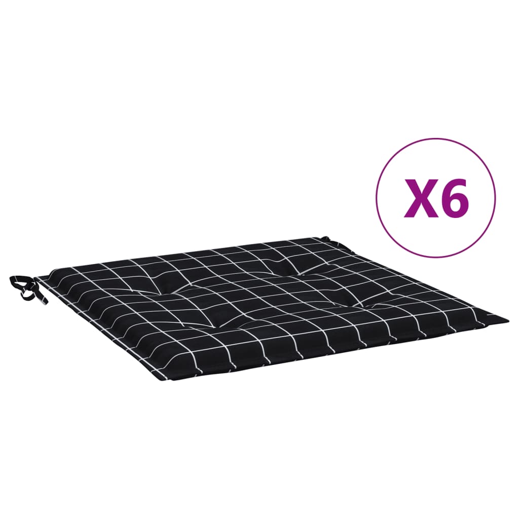 VidaXL Tuinstoelkussens 6 st ruitpatroon 50x50x3 cm stof zwart