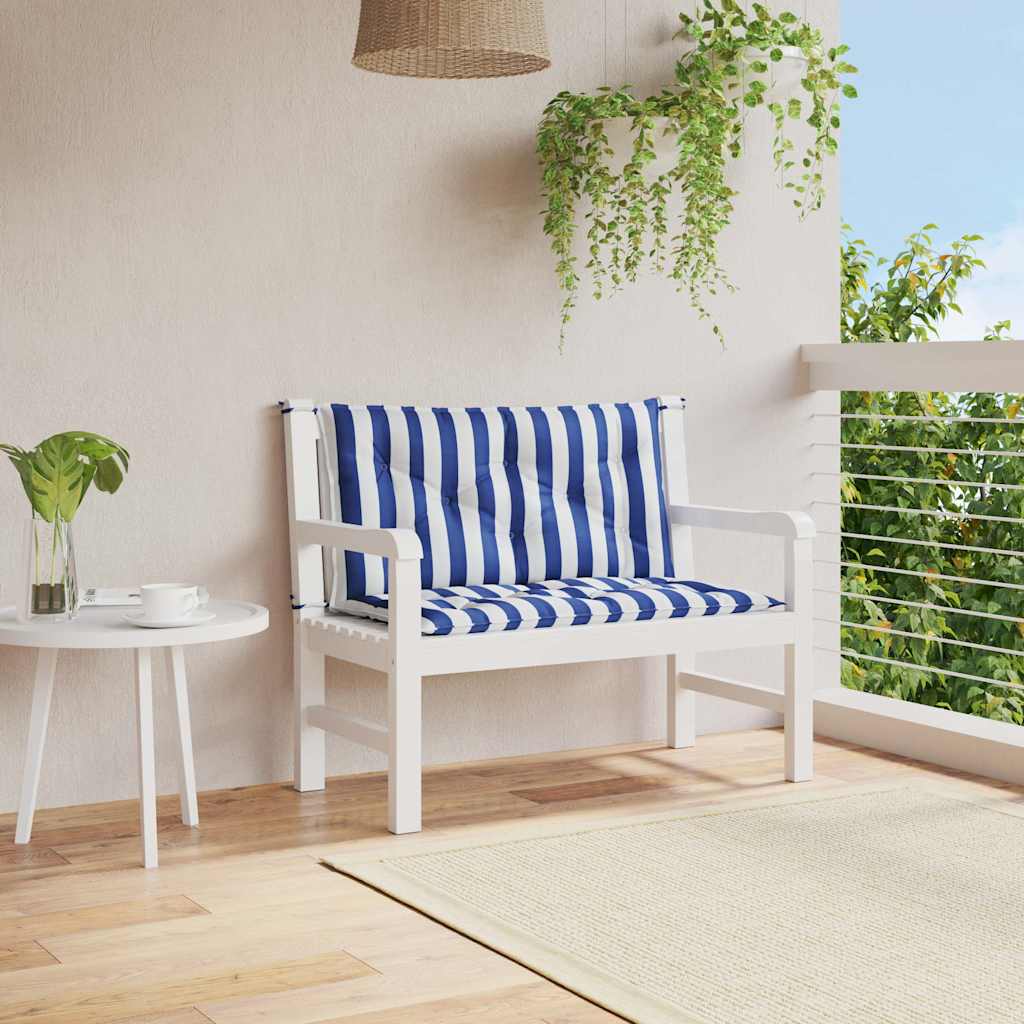 Vidaxl tuinbankkussens 2 st gestreept 100x50x7 cm stof wit en blauw