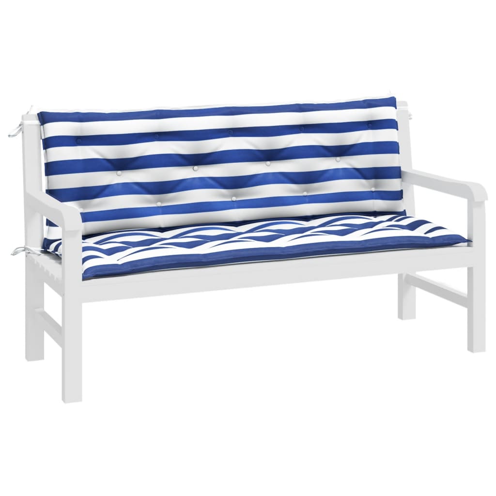 Vidaxl tuinbankkussens 2 st gestreept 150x50x7 cm stof wit en blauw