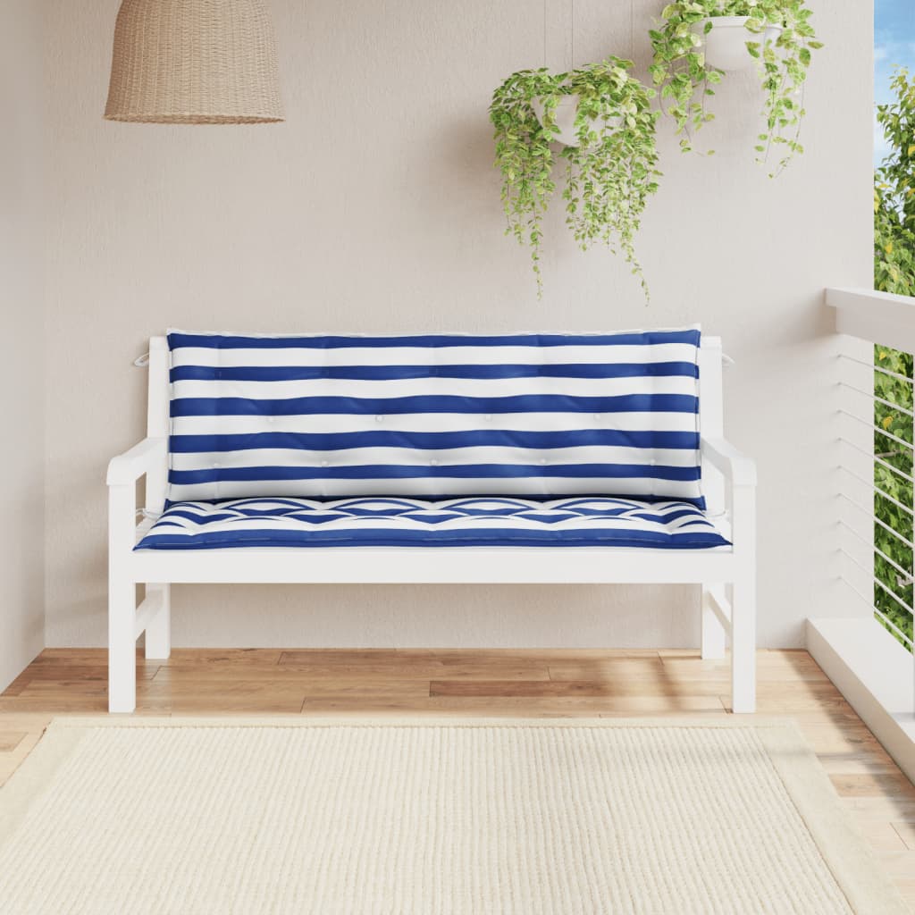 Vidaxl tuinbankkussens 2 st gestreept 150x50x7 cm stof wit en blauw