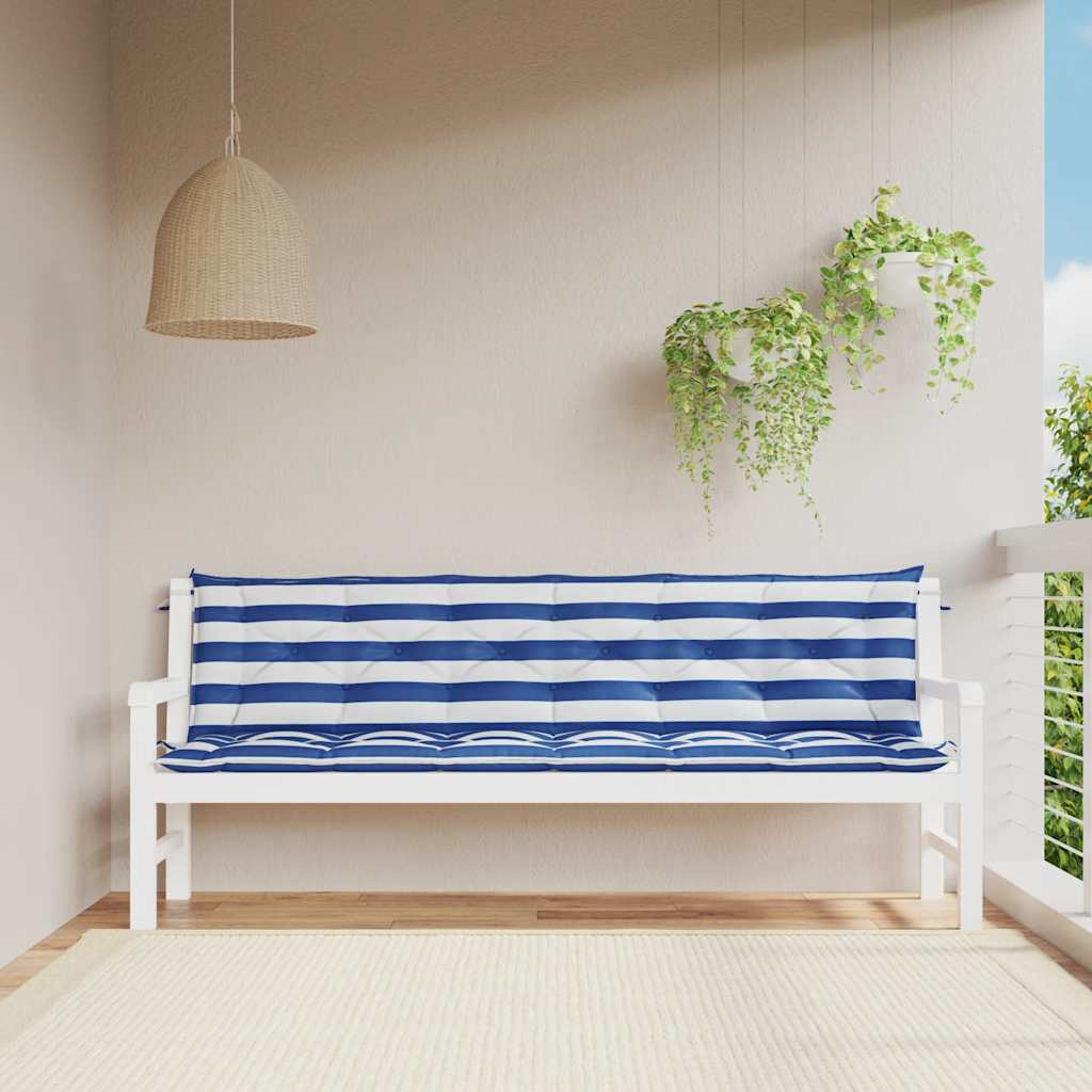 Vidaxl tuinbankkussens 2 st gestreept 200x50x7 cm stof wit en blauw