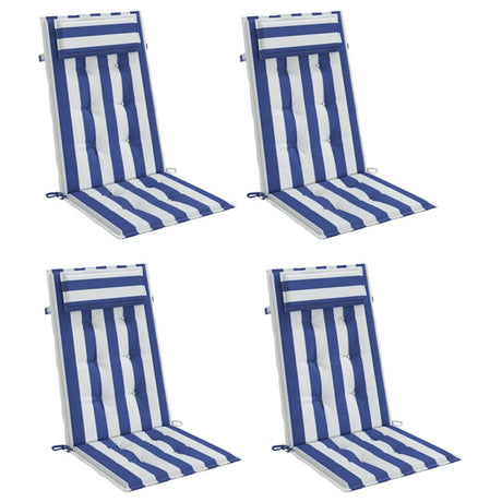 Vidaxl stoelkussens 4 st hoge rug gestreept oxford stof wit en blauw