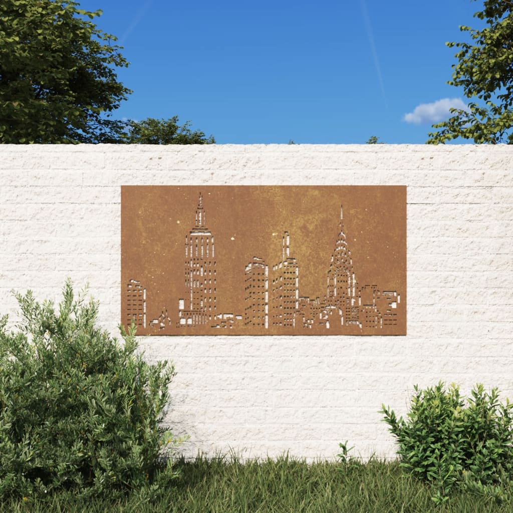 Vidaxl wanddecoratie tuin skyline-ontwerp 105x55 cm cortenstaal