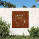 Vidaxl wanddecoratie tuin boeddhahoofd-ontwerp 55x55 cm cortenstaal