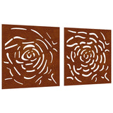 Vidaxl wanddecoratie tuin 2 st rozenontwerp 55x55 cm cortenstaal