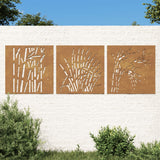 Vidaxl wanddecoratie tuin 3 st grasontwerp 55x55 cm cortenstaal