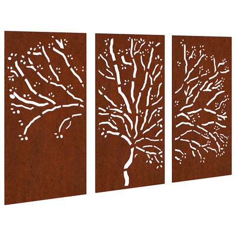 Vidaxl 3-delige tuindecoratieset boomontwerp 105x55 cm cortenstaal