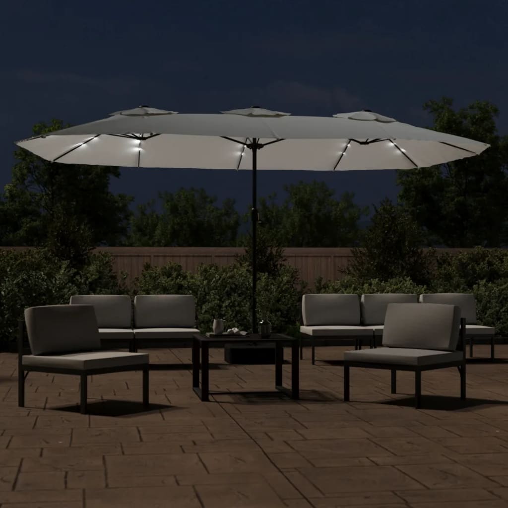 Vidaxl parasol dubbel dak met led 449x245 cm zandwit