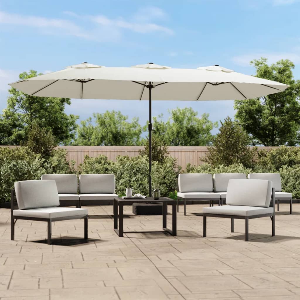 Vidaxl parasol dubbel dak met led 449x245 cm zandwit