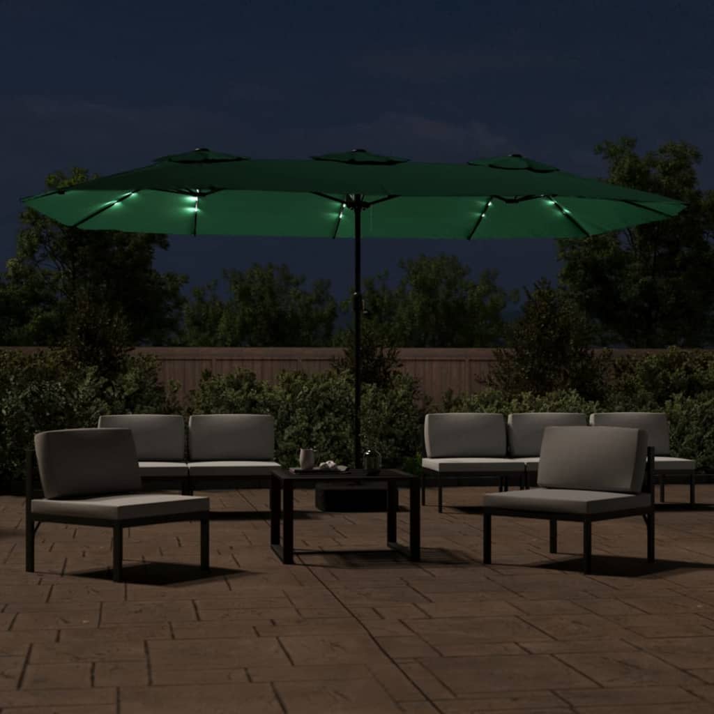 Vidaxl parasol dubbel dak met led 449x245 cm groen