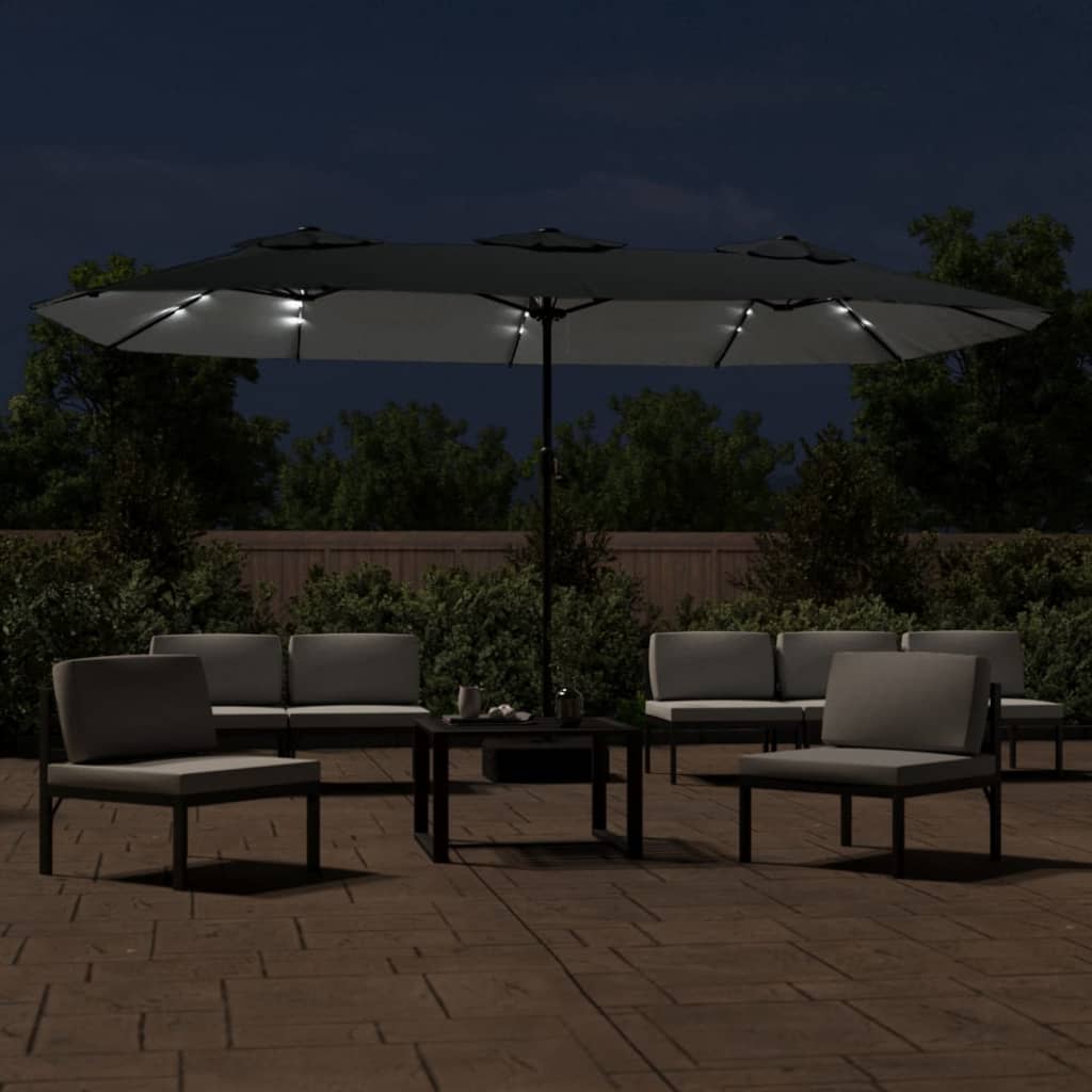 Vidaxl parasol dubbel dak met led 449x245 cm antracietkleurig