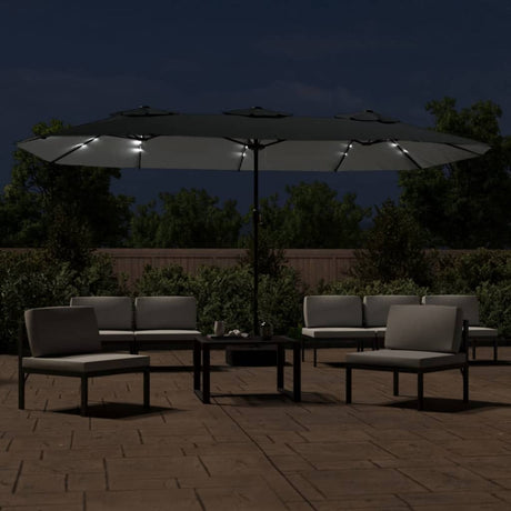 Vidaxl parasol dubbel dak met led 449x265 cm antracietkleurig
