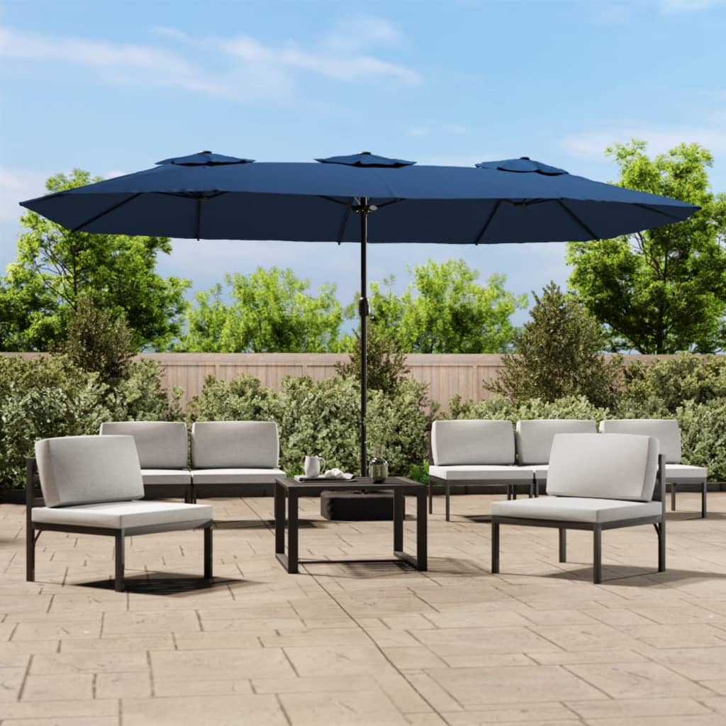 Vidaxl parasol dubbel dak met led 449x245 cm azuurblauw