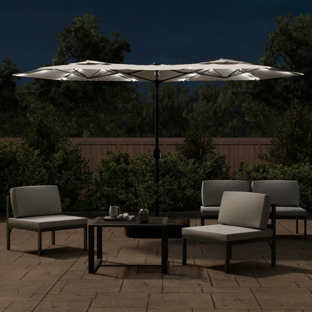 Vidaxl parasol dubbel dak met led 316x240 cm zandwit