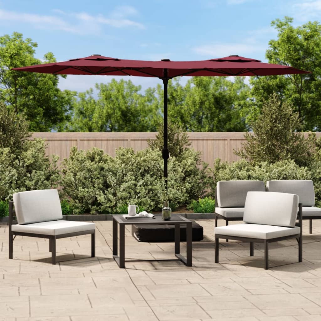 Vidaxl parasol dubbel dak met led 316x240 cm bordeauxrood