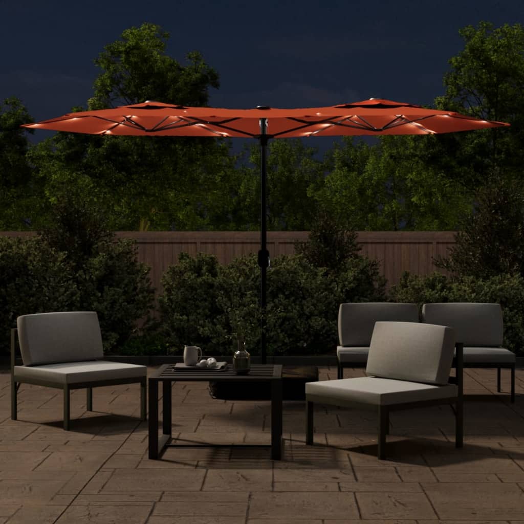 Vidaxl parasol dubbel dak met led's 316x240 cm terracottakleurig