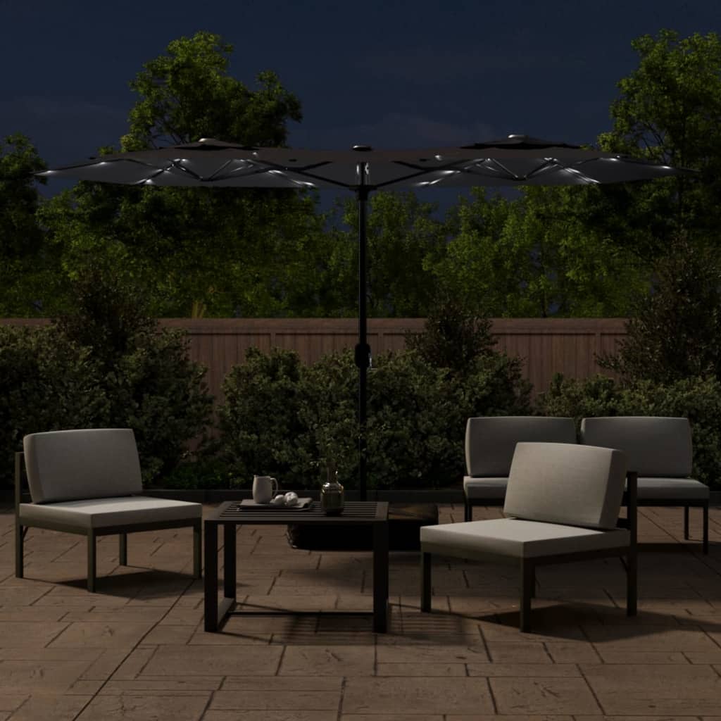 Vidaxl parasol dubbel dak met led's 316x240 cm zwart