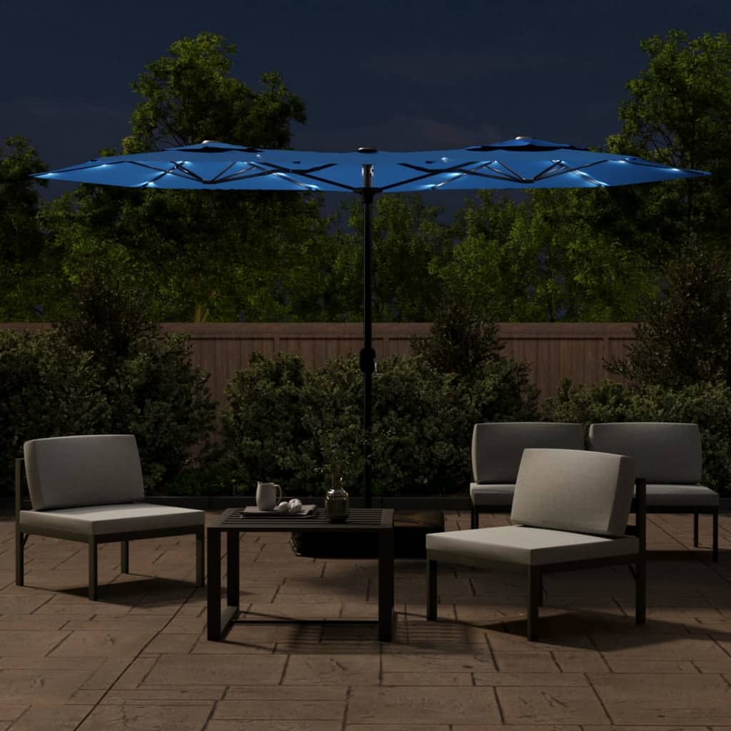 Vidaxl parasol dubbel dak met led 316x240 cm azuurblauw