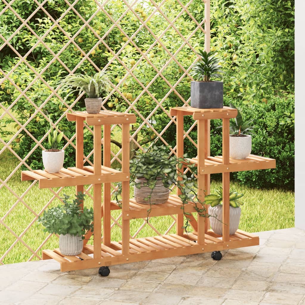 Vidaxl plantenstandaard met wielen 110x25x78 cm massief vurenhout