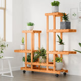 Vidaxl plantenstandaard met wielen 95x25x101 cm massief vurenhout