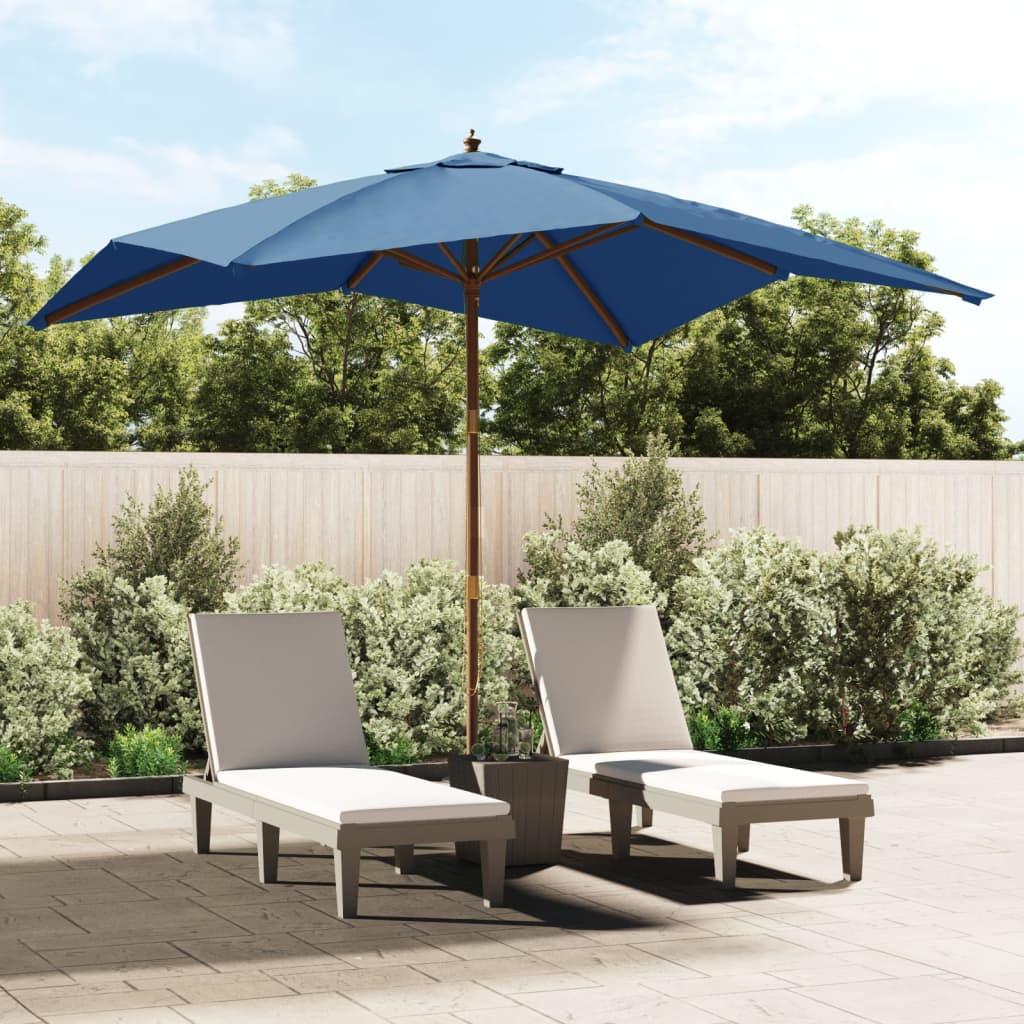 Vidaxl parasol met houten paal 300x300x273 cm azuurblauw