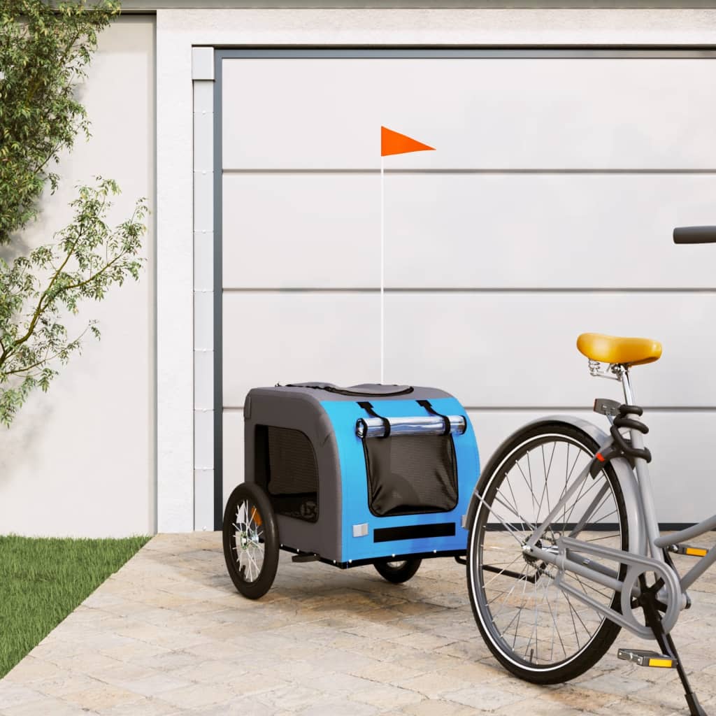 Vidaxl hondenfietstrailer oxford stof en ijzer blauw en grijs