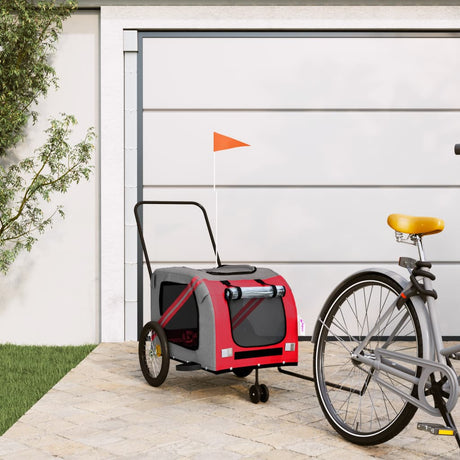 Vidaxl hondenfietstrailer oxford stof en ijzer rood en grijs