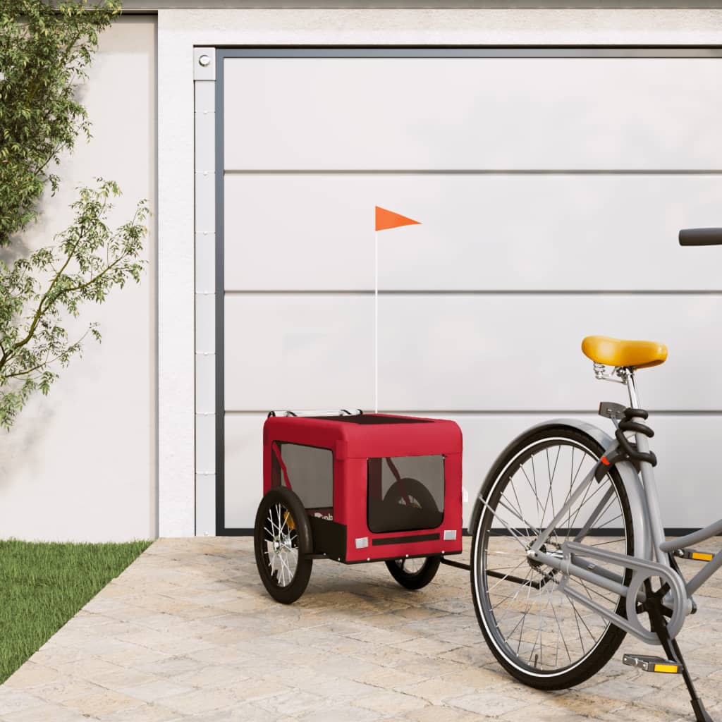 Vidaxl hondenfietstrailer oxford stof en ijzer rood en zwart