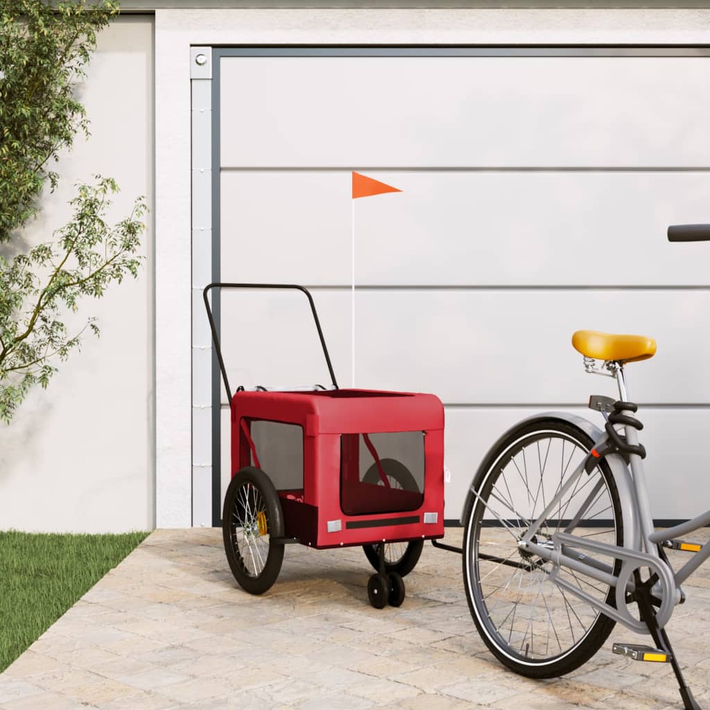 Vidaxl hondenfietstrailer oxford stof en ijzer rood en zwart