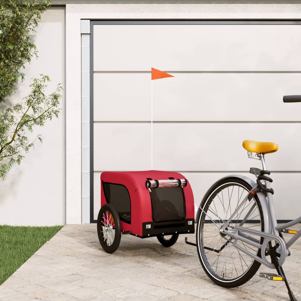 Vidaxl hondenfietstrailer oxford stof en ijzer rood en zwart