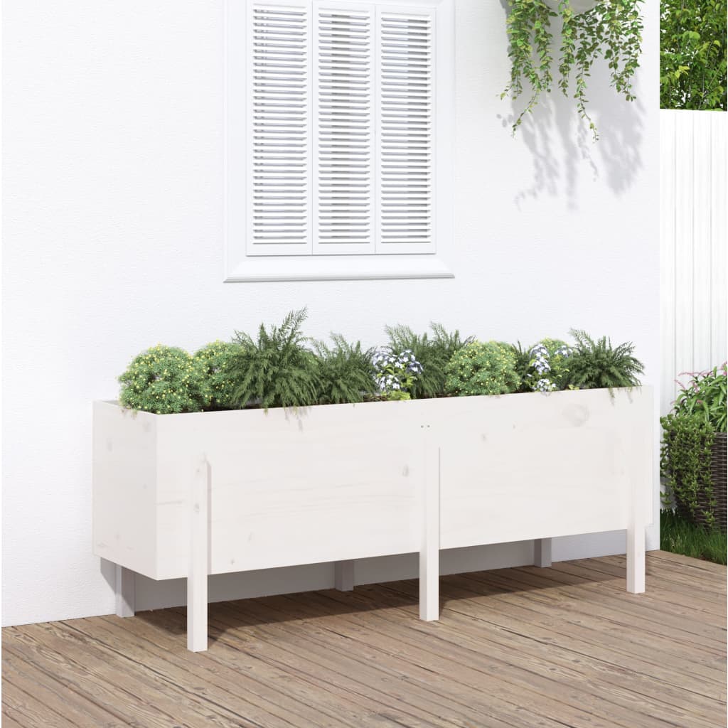 Vidaxl plantenbak verhoogd 160x50x57 cm massief grenenhout wit