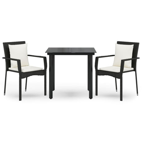Vidaxl 3-delige tuinset met kussens poly rattan zwart