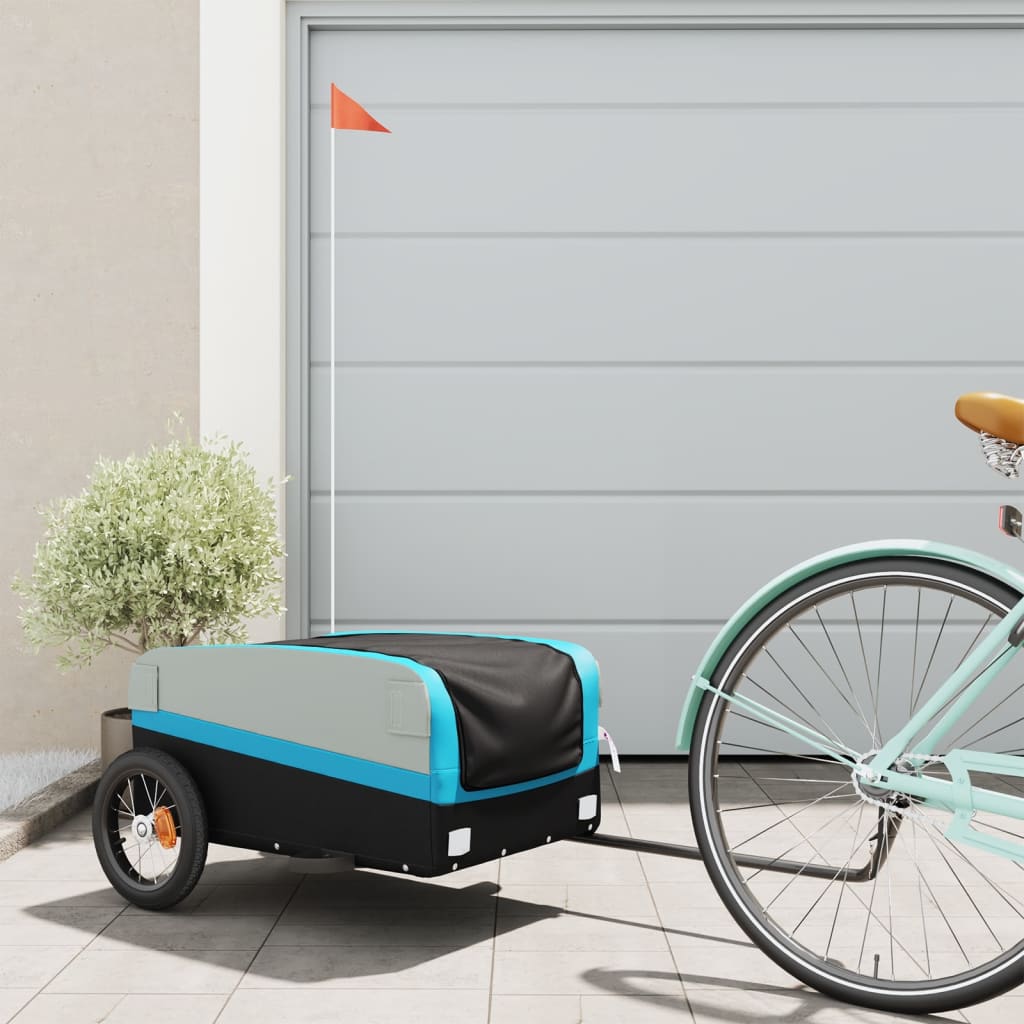 Vidaxl fietstrailer 30 kg ijzer zwart en blauw