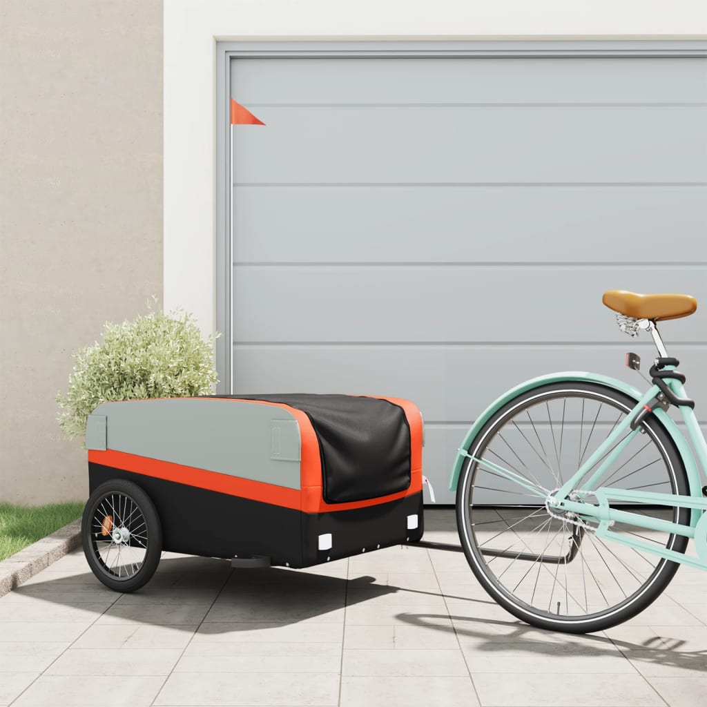 Vidaxl fietstrailer 45 kg ijzer zwart en oranje