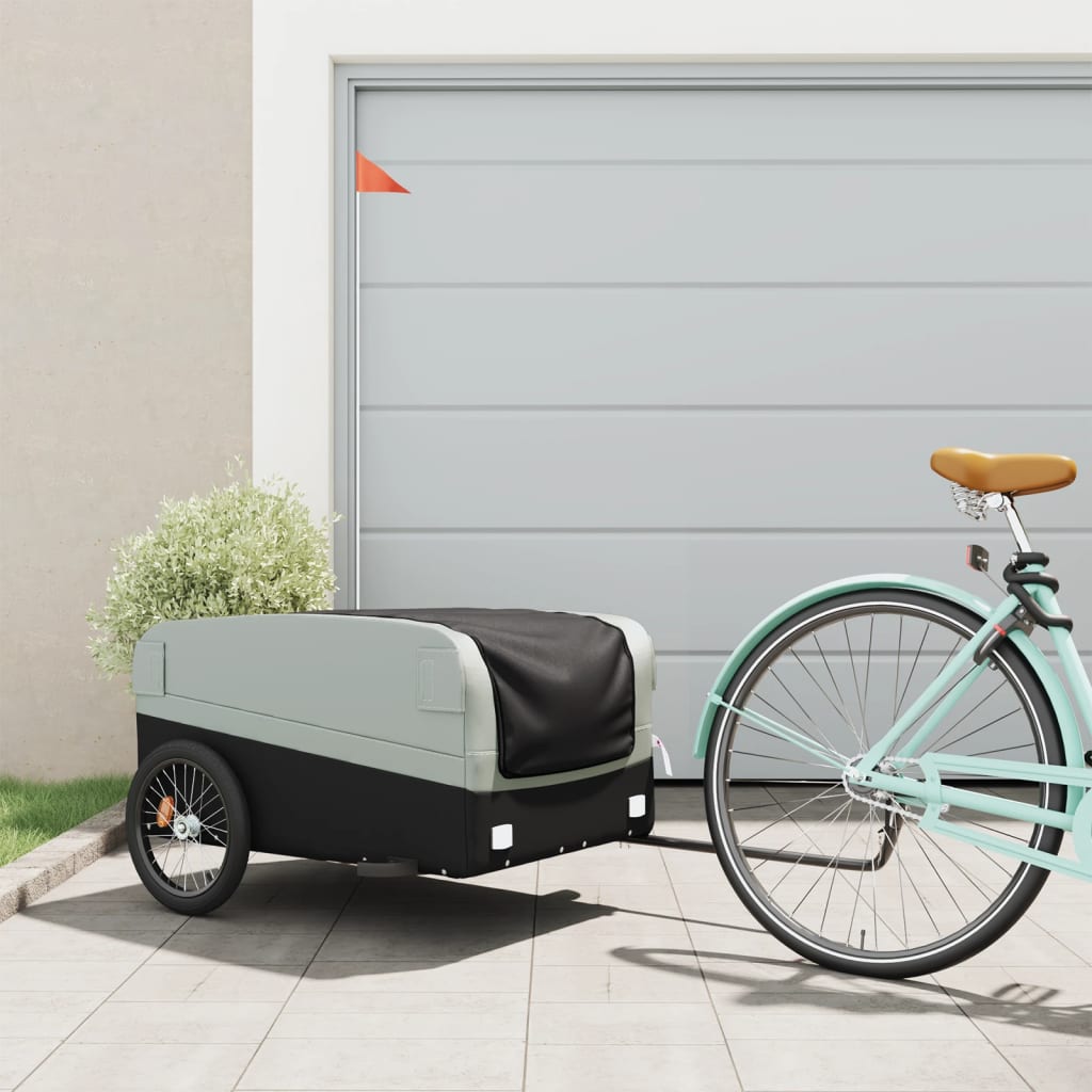 VidaXL Fietstrailer 45 kg ijzer zwart en grijs