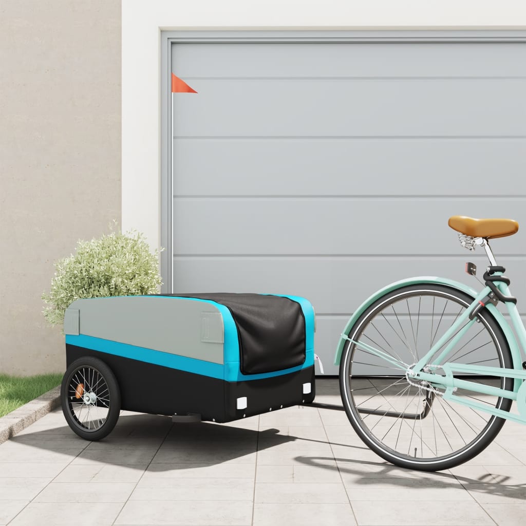 Vidaxl fietstrailer 45 kg ijzer zwart en blauw