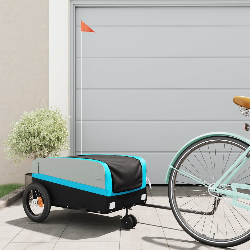 Vidaxl fietstrailer 30 kg ijzer zwart en blauw