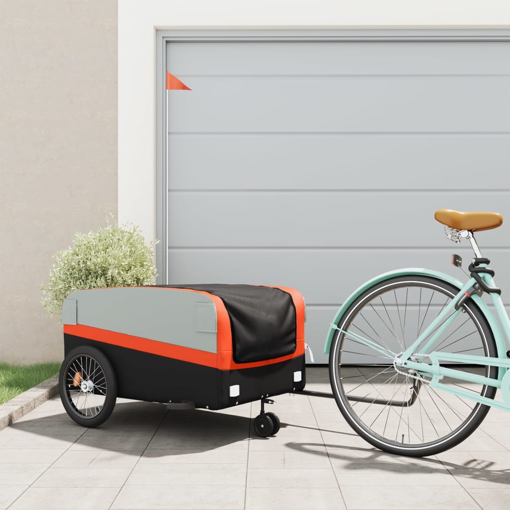 Vidaxl fietstrailer 45 kg ijzer zwart en oranje